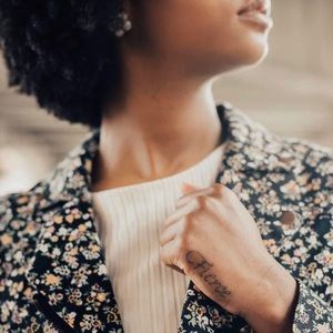 Black Floral Blazer & Black Floral Print Skirt